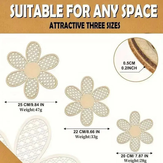 Bohemian Daisy Wall Decoration, Wooden Rattan-Like Pattern Wall Art Hanging Piece, Home Living Room Wall Decoration