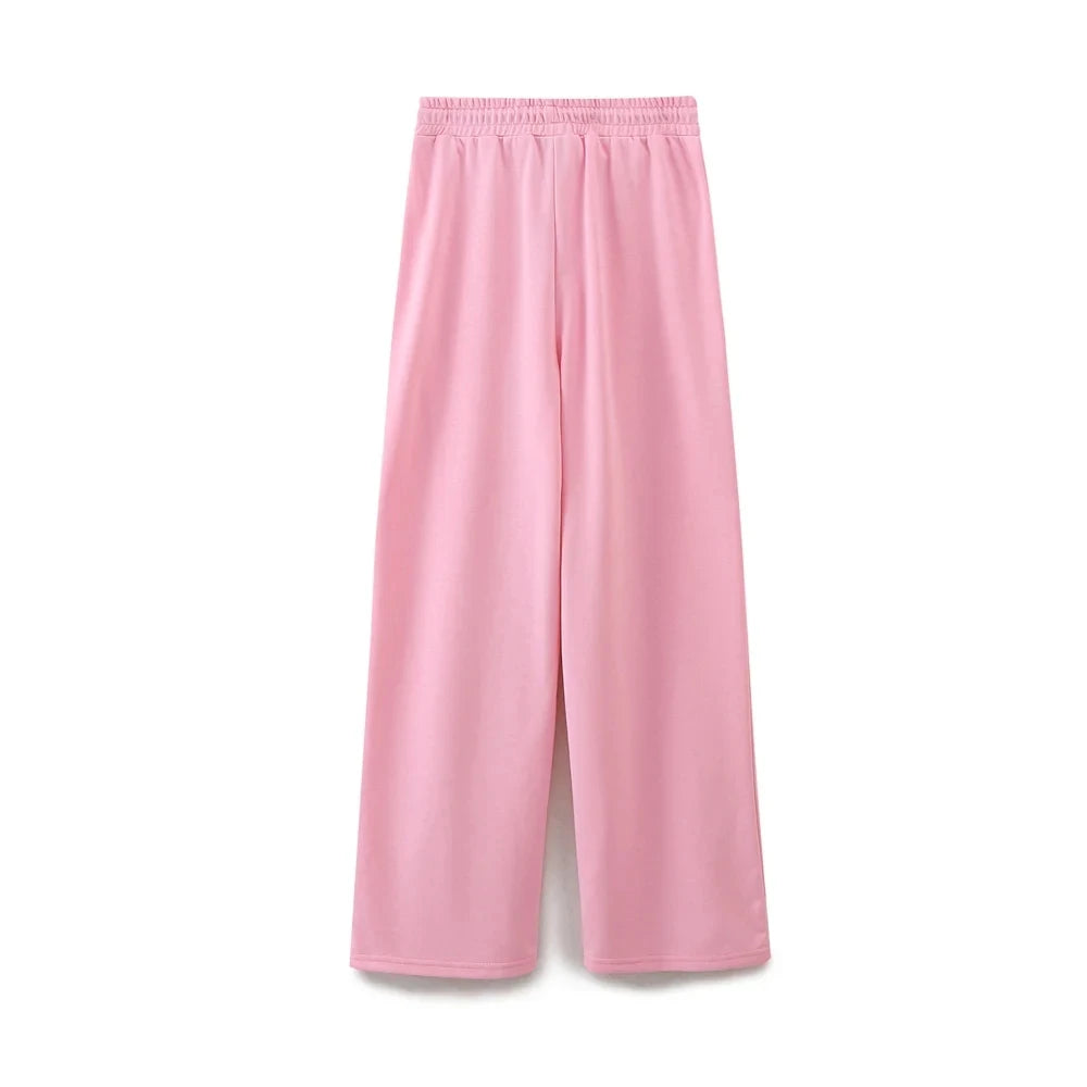 HH Summer Women Casual T Shirt Pant Sets Elegant Pink O Neck Short Sleeve T-Shirt + Drawstring Loose Trousers Spring Suit