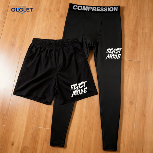 Men's 2-Piece Compression Pants Set with Shorts & Tights Quick Dry Athletic Sportswear for Gym Workout Running Fitness