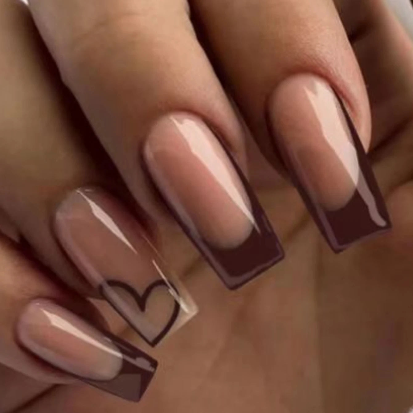 ARTAUG 24PCS Medium Ballerina Pink Nails Black French Tip Press On Nails Press On Nails Love Design Summer Nails Tipsy Cute Nail