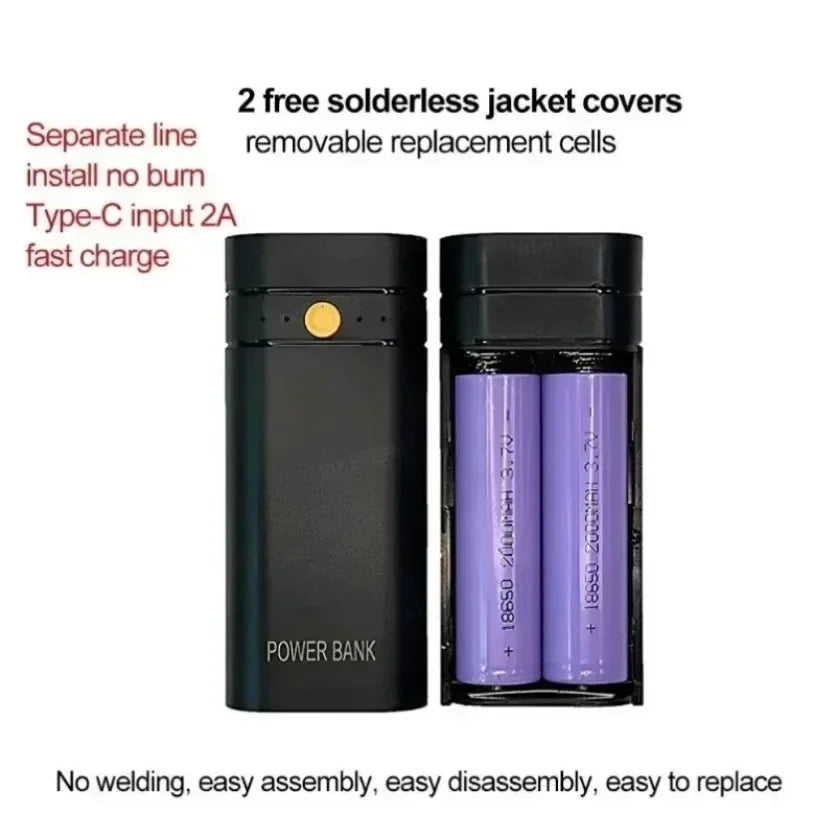 DIY Power Bank Box For Phone Electronic Charging Not Including Batteries 6000mAh 5V 2A 2X 18650 USB Type-C Battery Charger Case