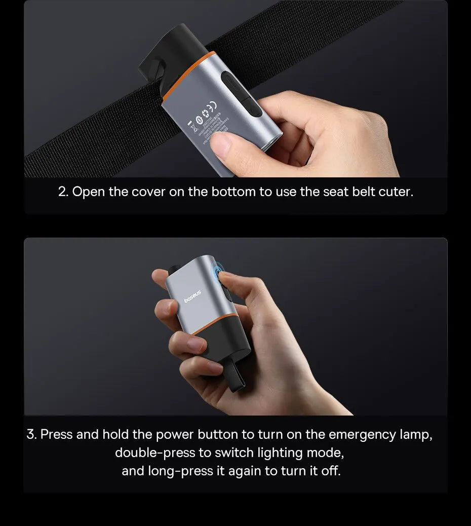 Baseus Car Emergency Safety Hammer 3 in 1 U-shaped Seat Belt Cutter Window Breaker Escape with Emergency Lamp Car Accessories