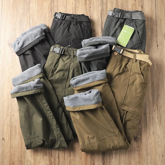 Outdoor Workwear Pants Men's Loose Fleece Lined Thick Soft  Hiking Pants Windproof Waterproof Polyester Fiber Straight Leg