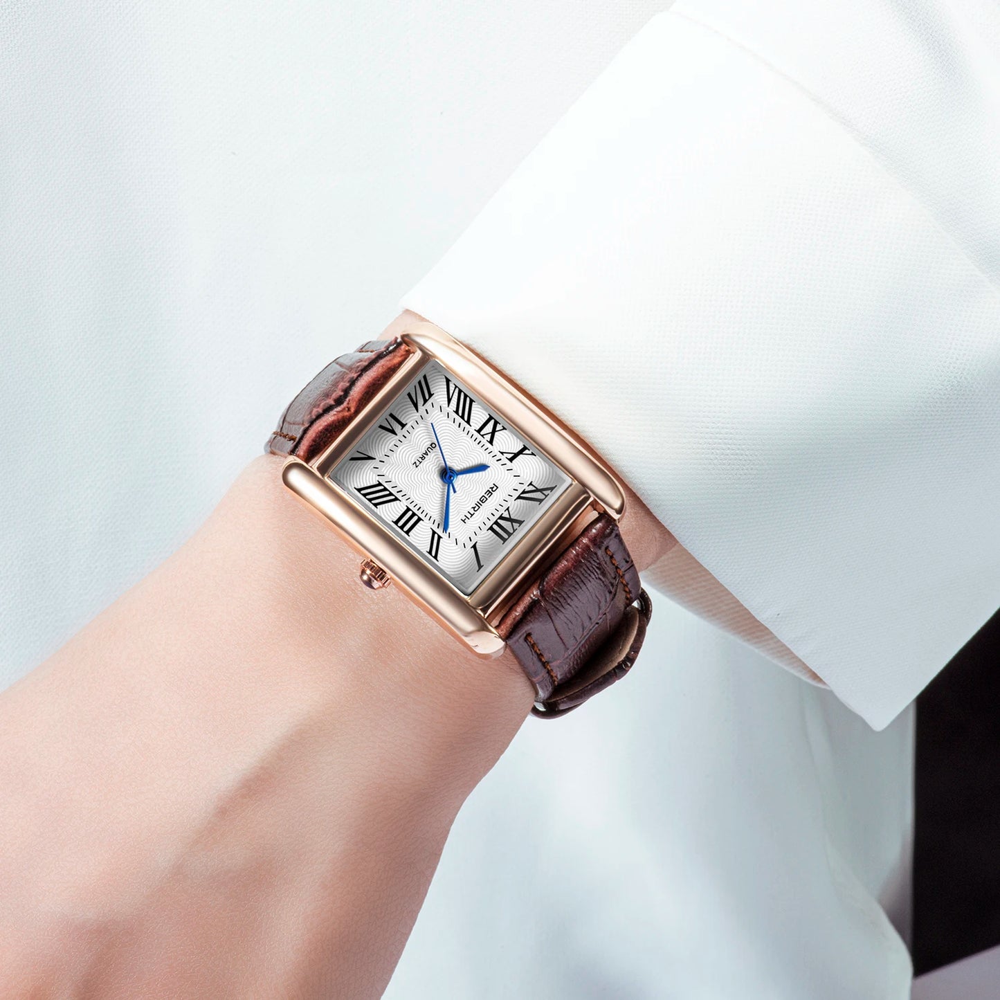 Rebirth 002 Elegant Mini Light Design Rectangle Dial Water Resistant Quartz Movement Business Women Analog Wrist Watch Gift