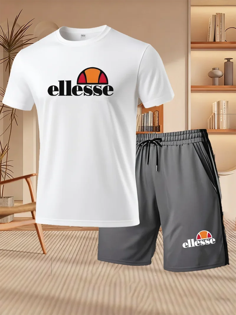 Summer New Men's Casual Fashion Outdoor Sports Men's Clothing, Printed T-shirt Casual Home Leisure 2-piece Set