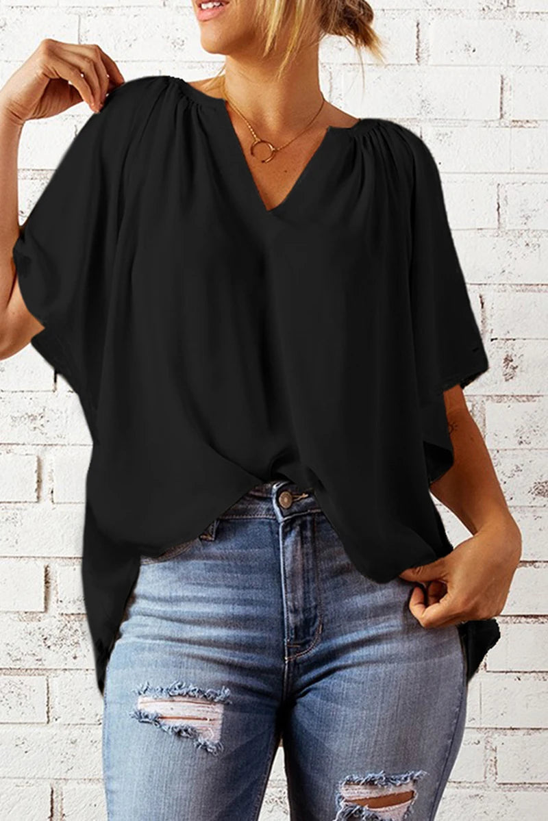 Summer New Loose V-neck Top Casual Women's T-shirt Chiffon Shirt
