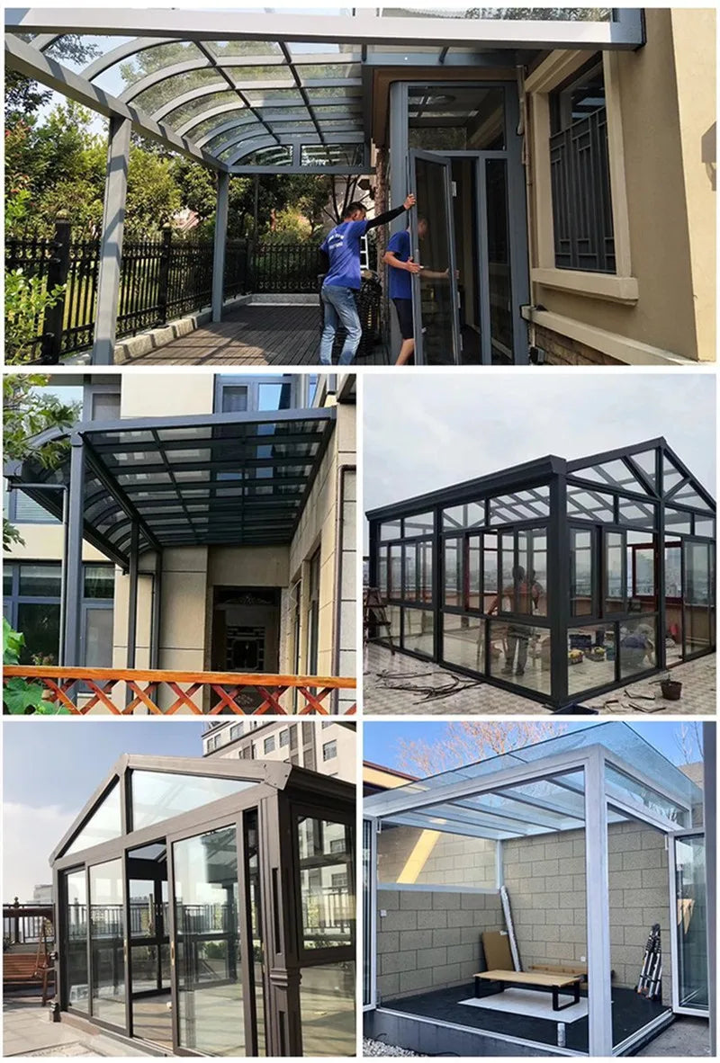 Enclosed Insulated Sunroom Garden Terrace Glass, Aluminum Solarium Conservatory Outdoor Living Room Sun House for Villa
