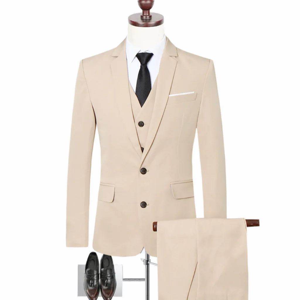Men Three Piece Suit Sets Full Sleeve Blazers Long Pants Turn Down Collar Slim Fit Evening Wedding Formal Classic 2026 Spring