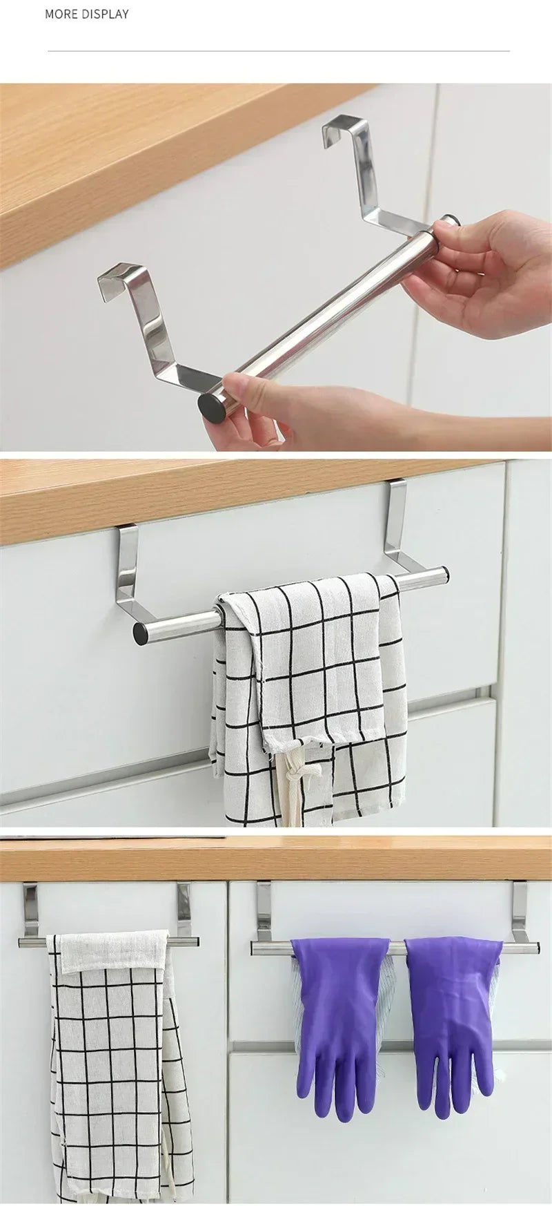 Kitchen Cabinet Door Towel Bar Stainless Steel Door Back Towel Hanging Holder Bathroom Punch-free Towels Hooks Home Organizer