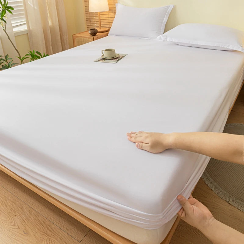 1pc Skin-friendly Bed Cover with Elastic Band Solid Color Brushed Bed Sheet Single/Queen/King Fitted Bedsheet(without pillowcase
