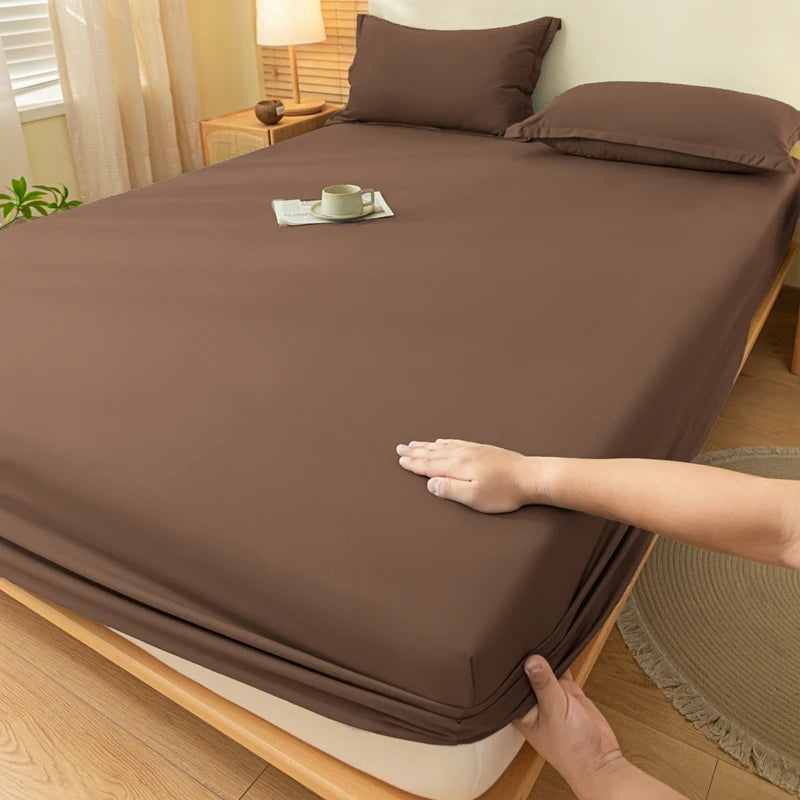 1pc Skin-friendly Bed Cover with Elastic Band Solid Color Brushed Bed Sheet Single/Queen/King Fitted Bedsheet(without pillowcase