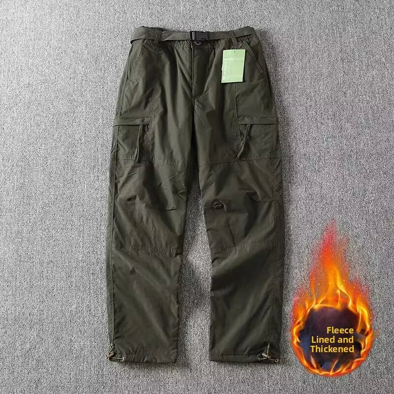 Outdoor Workwear Pants Men's Loose Fleece Lined Thick Soft  Hiking Pants Windproof Waterproof Polyester Fiber Straight Leg
