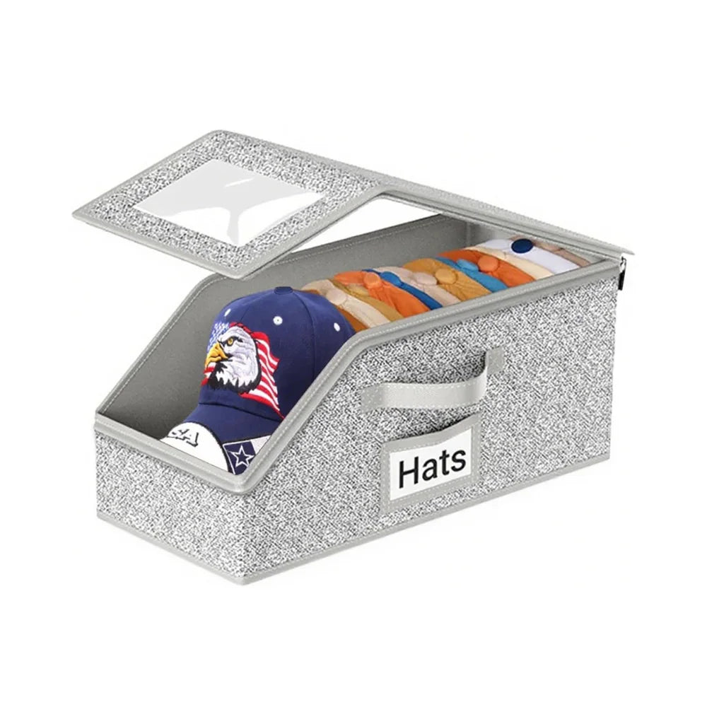 Baseball Cap Storage Box with Clear Window Holds 10+ Caps Dust-Proof with Handle Clothing Hat Organizer Box