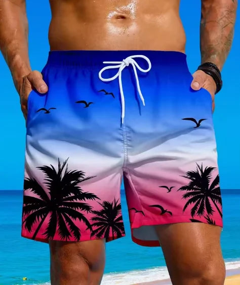 2024 Summer Hawaiian Beach Shorts Holiday Casual Colorful Plaid Print Sportswear Quick Drying Trunks Ice Shorts Hawaii Swimsuit