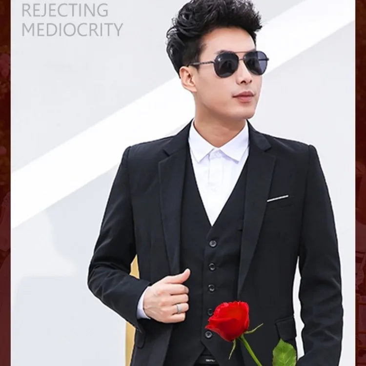 Men Suit 3 Piece Set Slim Fit Korean Style Best Man Groom Wedding Tuxedo Brother Group Formal Attire