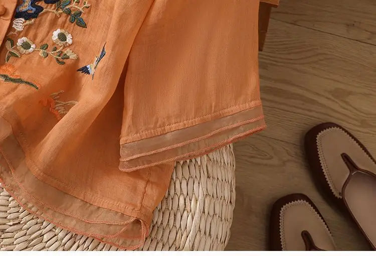 Luxury Embroidery Vintage Shirts Summer Women's Clothing Trends Tops Casual Cardigan Loose Short Coat Patchwork Buttons Blouses