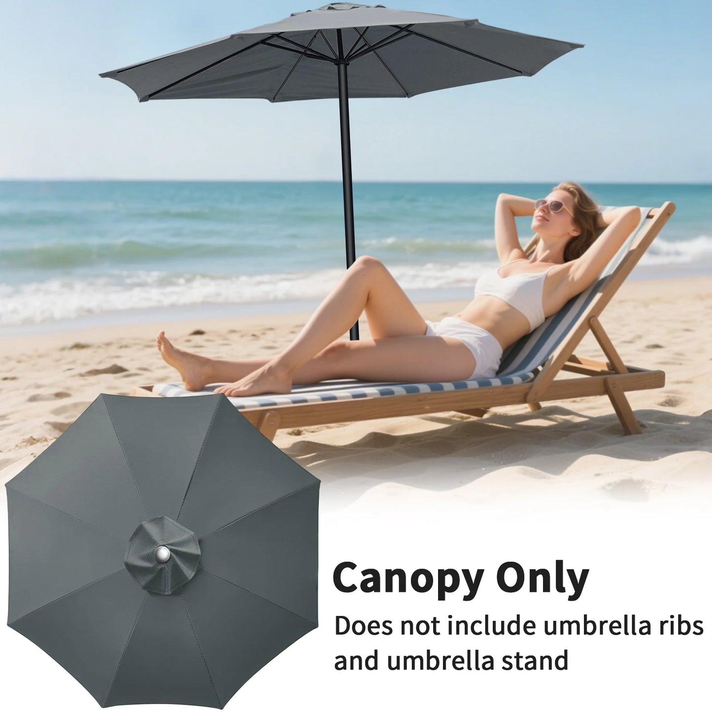 Parasol Replacement Cover 6 Ribs/8 Ribs Market Patio Umbrella Cloth Canopy Cover Waterproof Sunshade For Outdoor Garden