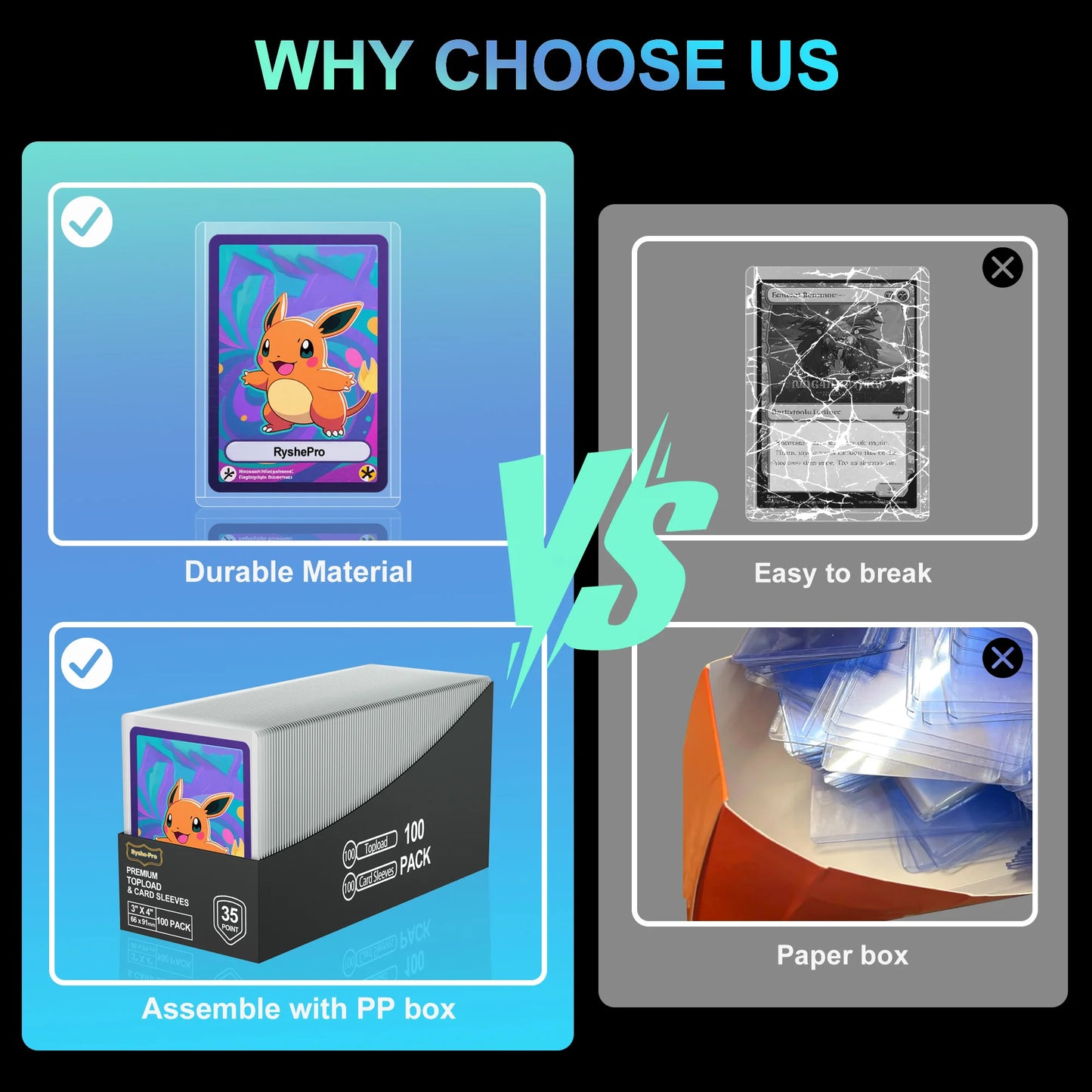 Trading Card TopLoaders 3"X4" Hard Plastic Protectors 100% UV Protection 100 Top Loaders + 100 Inner Card Sleeves + 1 PP Box