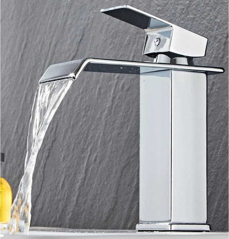 Waterfall Basin Faucet Gold and Black Sink Waterfall Mixers Bathroom Faucet Deck Mounted Washbasin Taps
