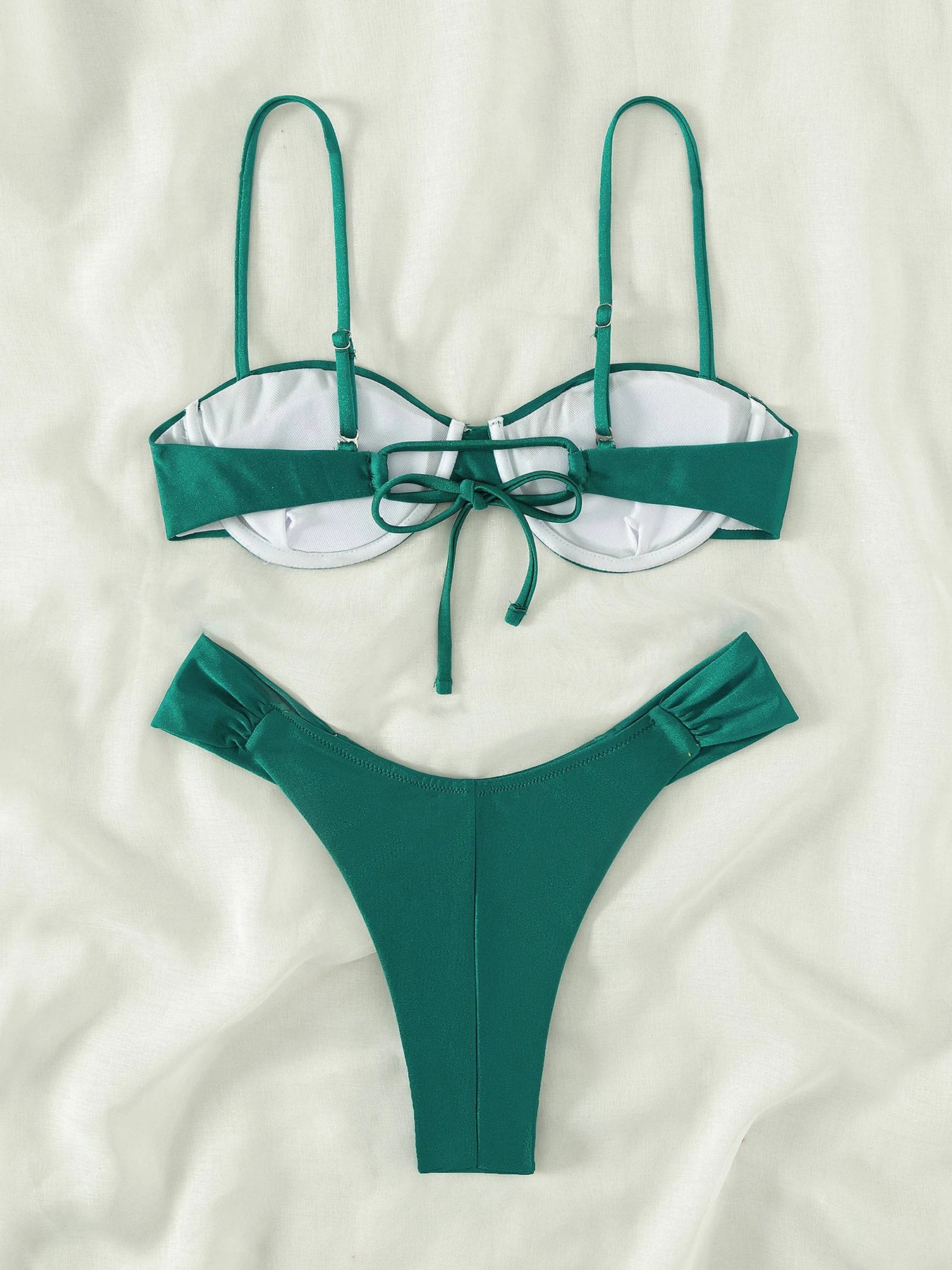 2024 New Sexy Underwire Push Up Bikini Back Tie Swimwear Women Bikini Sets Swimsuit For Women Solid Pleated Low Waist Beachwear