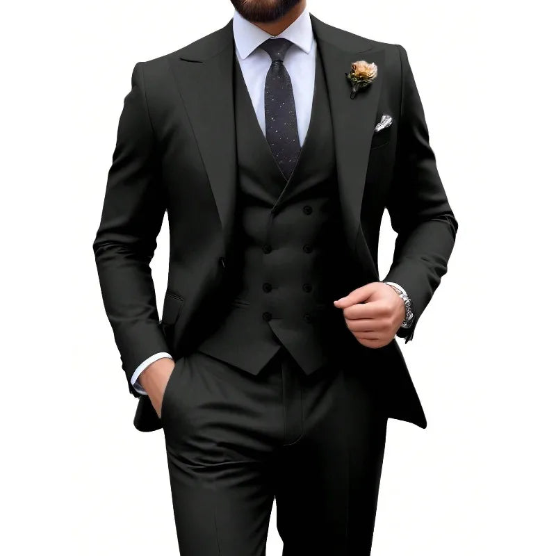 Men's Suits 3Pieces Suit Set For Men Elegant Solid Fashion Slim Fit Prom Blazer Double Breasted Vest Pants Set Business