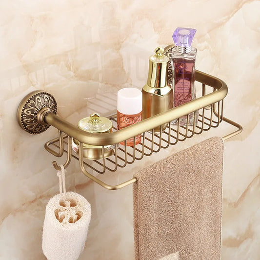 Antique Bronze Brass Wall Mounted Bathroom Soap Basket Bathroom Shower Shelf Shampoo Holder Shelves Storage Shelf Rack