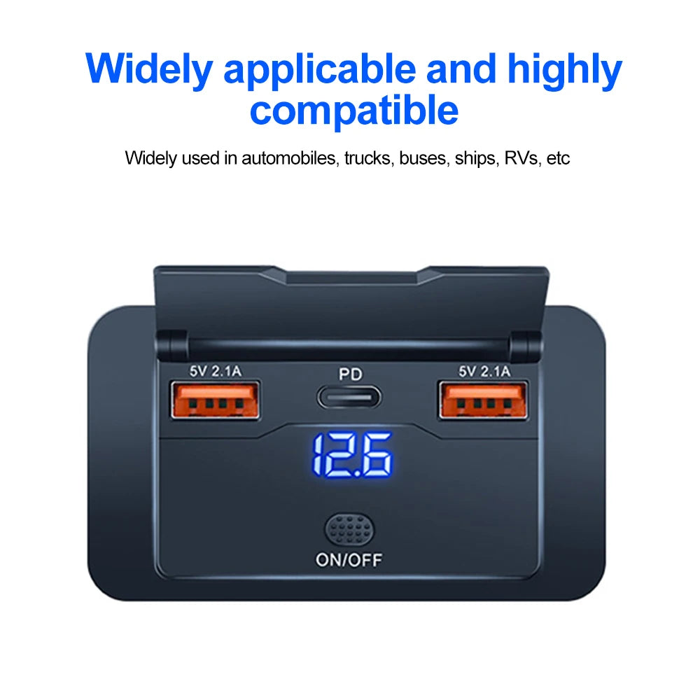 New 4 Ports Car Charger Socket Panel 12V/24V RV USB Outlet Dual QC3.0 PD Fast Charging Socket Accessories for Car Bus RV Truck
