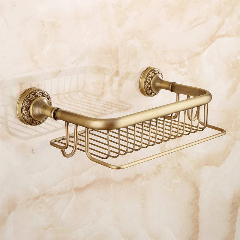 Antique Bronze Brass Wall Mounted Bathroom Soap Basket Bathroom Shower Shelf Shampoo Holder Shelves Storage Shelf Rack