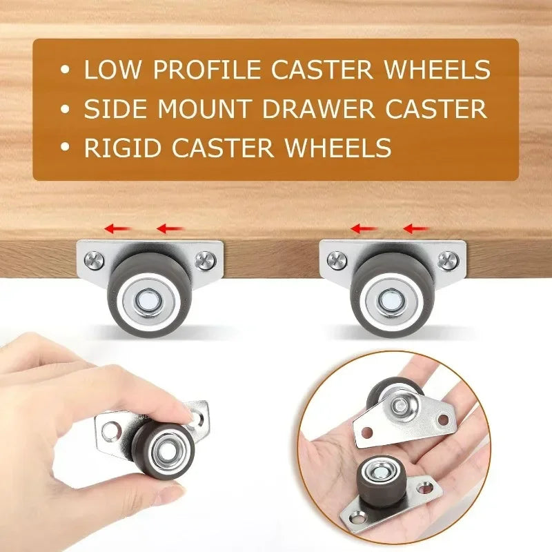 8/1PCS Mini Side Mount Caster Wheels Silent Rubber Furniture Casters Directional Cartwheels For Trolley Drawer Kitchen Cabinets