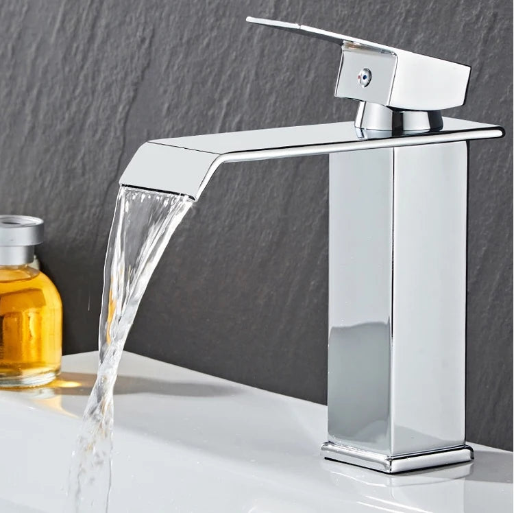 Waterfall Basin Faucet Gold and Black Sink Waterfall Mixers Bathroom Faucet Deck Mounted Washbasin Taps