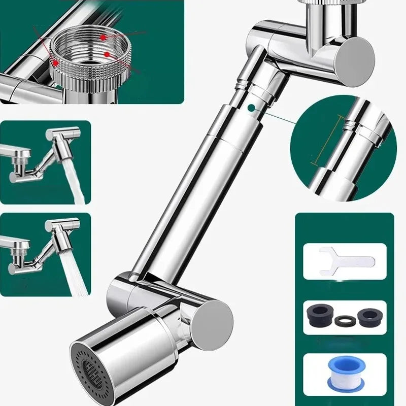 Retractable Universal 1440 °Swivel Robotic Arm Swivel Extension Faucet Aerator Kitchen Sink Faucet Extender 2 Water Flow Mode
