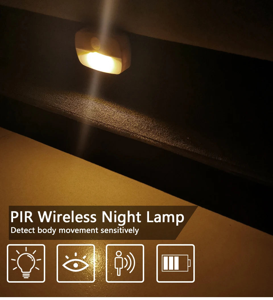 LED Night Light with Motion Sensor Cabinet Lamp Wireless Bedside Nightlight Battery Power For Bedroom Closet Stairs Lighting