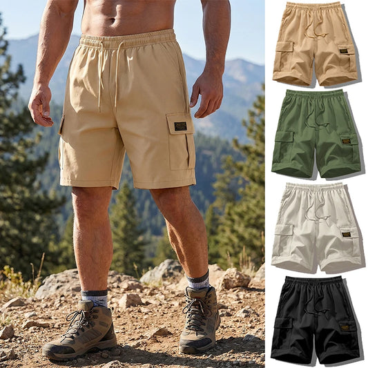Summer Quick Dry Cargo Shorts for Men Tactical Shorts with Multi Pockets Outdoor Casual Shorts with Elastic Waistband Drawstring
