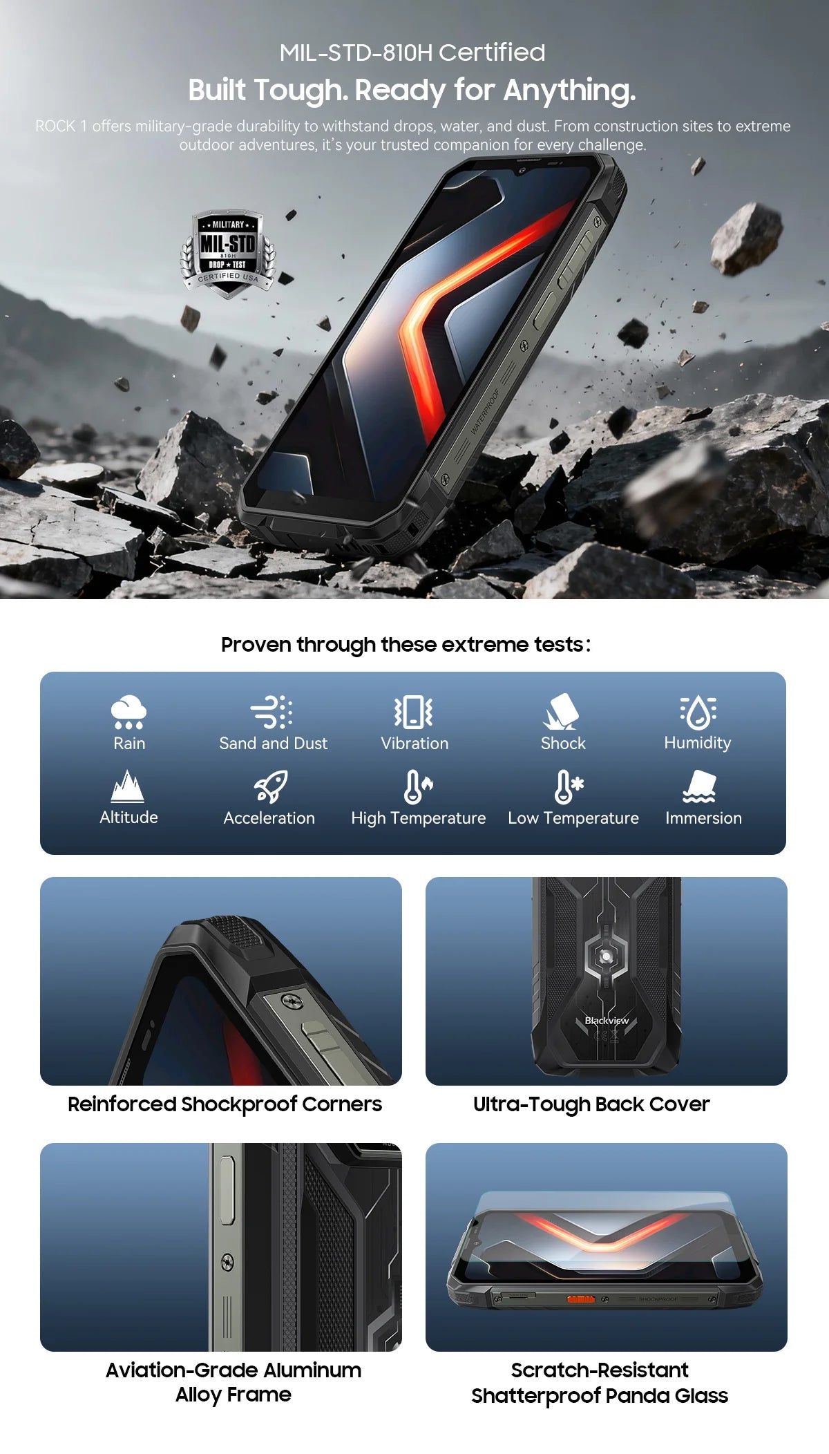 Blackview ROCK 1 AI Rugged Smartphone 6.56-inch 90Hz Display 256GB MediaTek Helio G81 Android 16 NFC Torch 15000mAh Cellphone