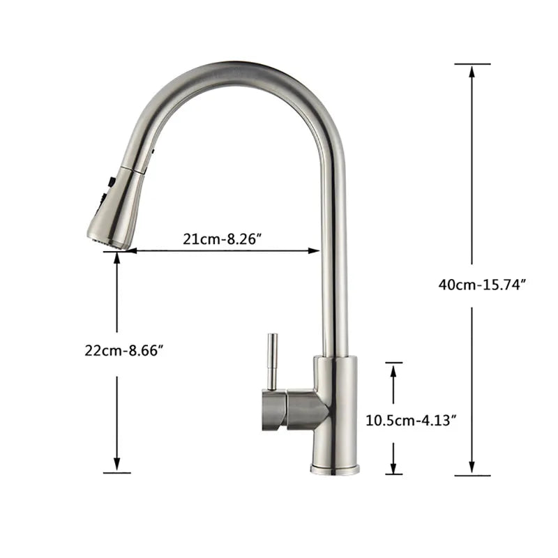 Old Style Pull-out Rotating Kitchen Faucet, 360° Swivel Stainless Steel Water Faucet in Brushed/Black Finish for Sink