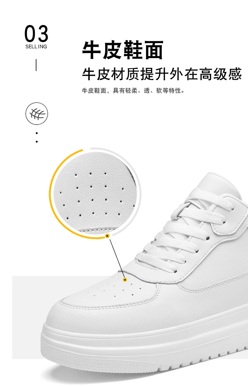 New Invisible Height-increasing Shoes for Men, 6CM-8CM-10CM Sports Shoes,White Leather Sports Shoes for Men,Enlarged Sizes 36-46