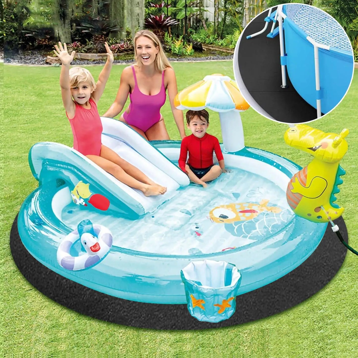 3/2.5M Round Pool Liner Pad Black Protective Pad for Ground Swimming Pools Indoor Outdoor Under Pool Mat Heavy Duty Tarp