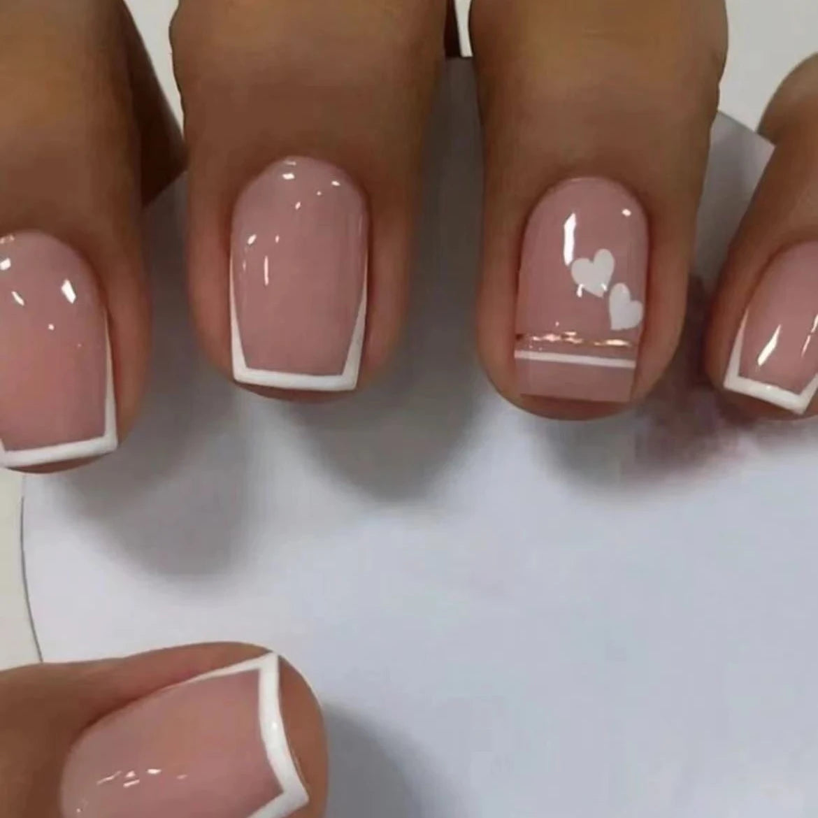 ARTAUG 24PCS Medium Ballerina Pink Nails Black French Tip Press On Nails Press On Nails Love Design Summer Nails Tipsy Cute Nail