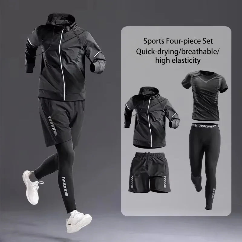 New Men's Sportswear 1-5Pcs Suit  All-Season Running Cycling Fitness Quick Drying Clothing Jogging Training Men's Track Suit Set