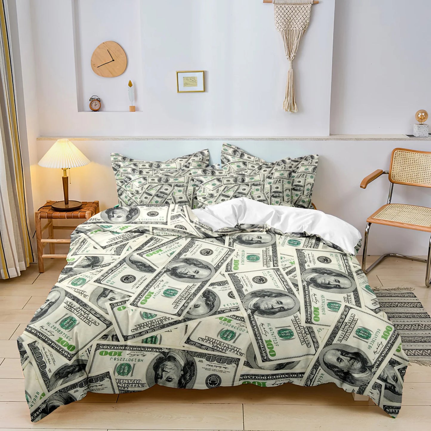 Money Pattern Bedding Set, 3 Counts (Including 1 Count Duvet Cover & 2 Counts Pillowcases,No Core） Soft Comfortable Bedding Set