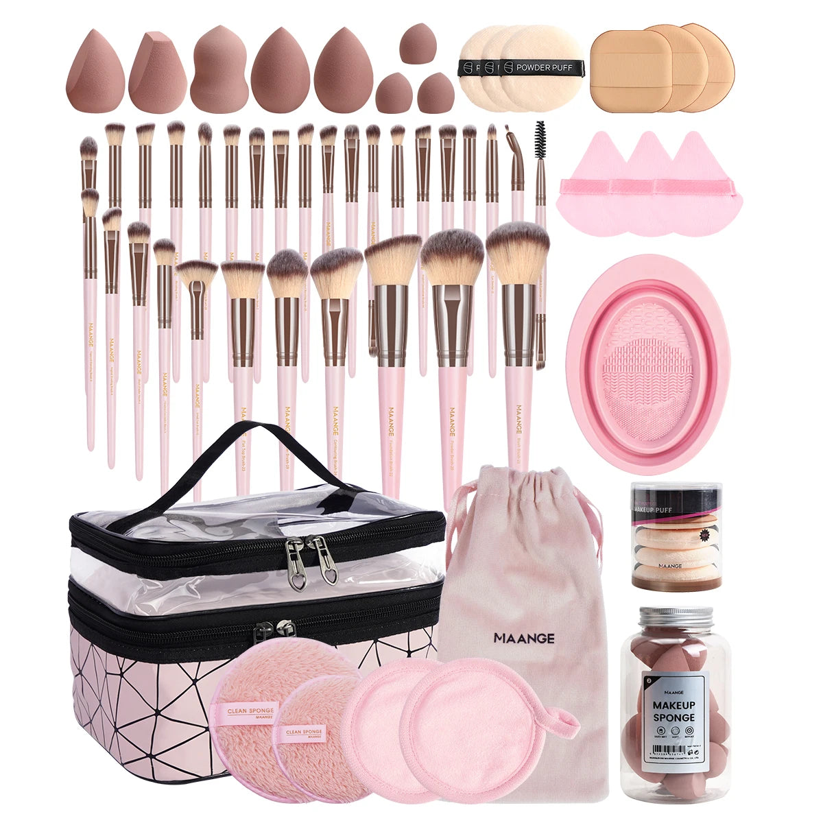 MAANGE 54PCS Professional Makeup Tools Kit with Bag 30PCS Makeup Brush Set Makeup Sponge Removal Puff Makeup Storage Bag Travel