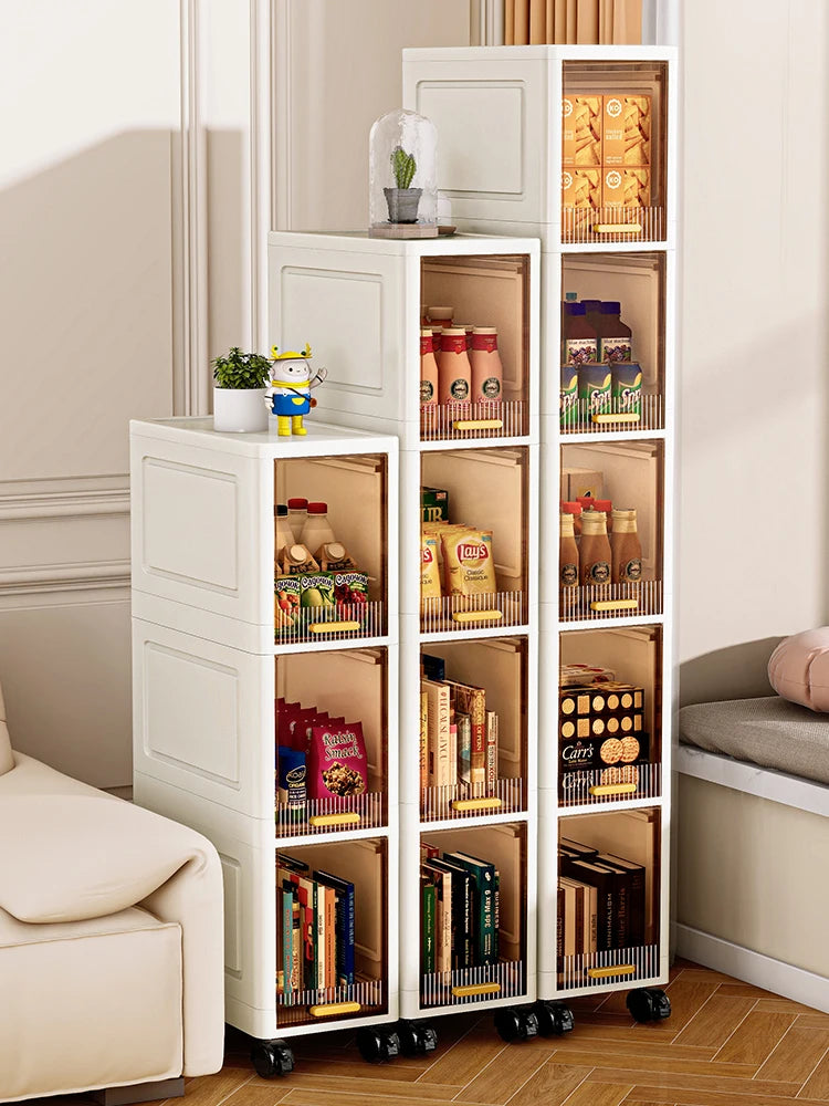 20cm Slim Storage Cabinet, 3/4/5-Tier Narrow Rolling Organizer with Wheels, Space-Saving Shelf  White Multi-Purpose Storage