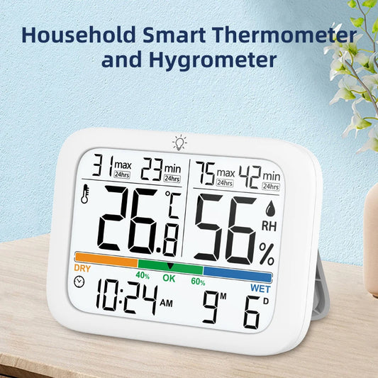Smart Digital Thermometer and Hygrometer with Backlight Calendar and Time Display High-precision Thermo-Hygrometer for Home