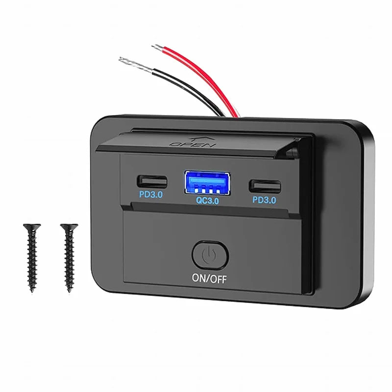 New 4 Ports Car Charger Socket Panel 12V/24V RV USB Outlet Dual QC3.0 PD Fast Charging Socket Accessories for Car Bus RV Truck