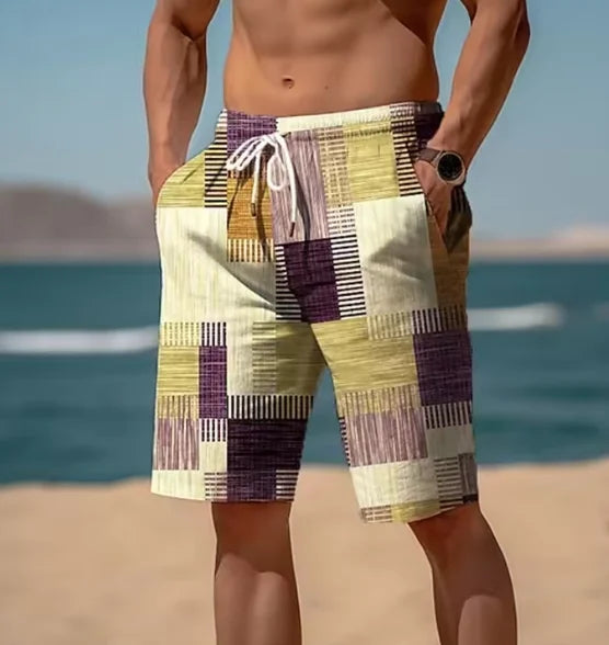 2024 Summer Hawaiian Beach Shorts Holiday Casual Colorful Plaid Print Sportswear Quick Drying Trunks Ice Shorts Hawaii Swimsuit