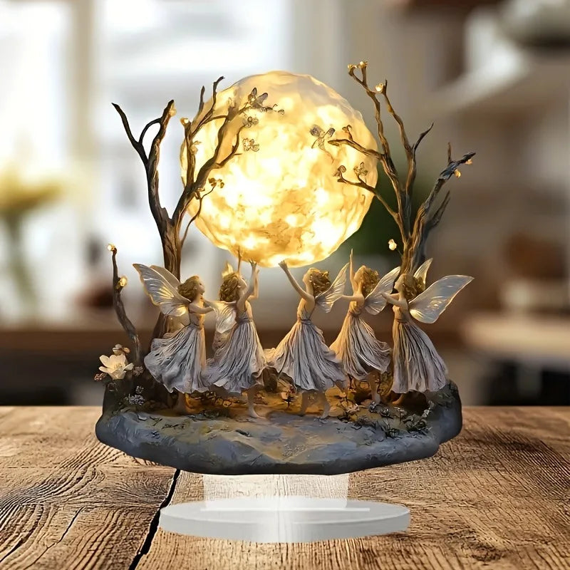 Creative ornaments, a group of fairies dancing gracefully under the moon, home decoration, living room desktop decoration