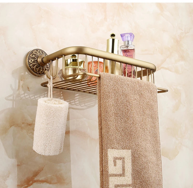 Antique Bronze Brass Wall Mounted Bathroom Soap Basket Bathroom Shower Shelf Shampoo Holder Shelves Storage Shelf Rack