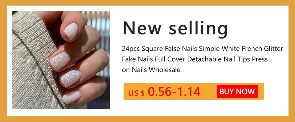 24pcs French White Side False Nails Wearable Rhinestone Desgin Fake Nails Short Simple Nail Full Cover Nail Tips Press On Nails