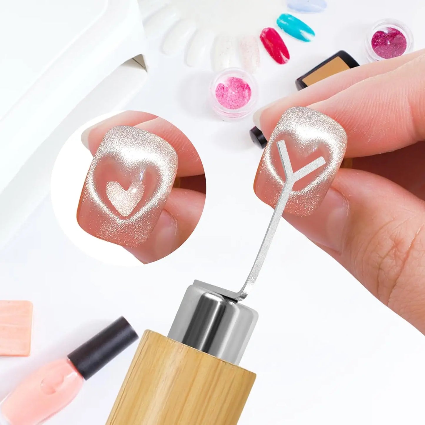 2/3Pcs Heart Cat’Eye Nail Magnet Set Y-shape,Cylinder Magnetic Stick for Creat French Cat Eye Love Shape On Nails Manicure Tools
