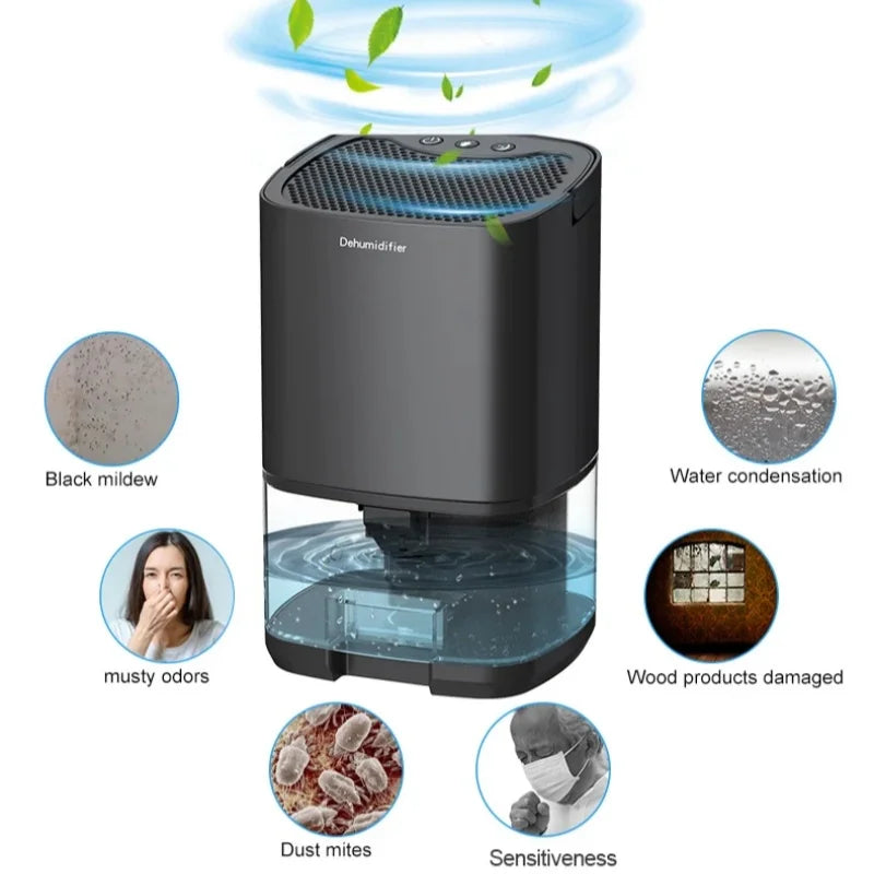 Smart Compact Air Purifier & Dehumidifier Ideal for Home Office Bedroom Kitchen Living Room Mini Unit with Deodorizer EU/US Plug